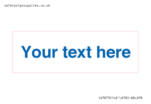 Custom blank information sign. Blue text, plain background